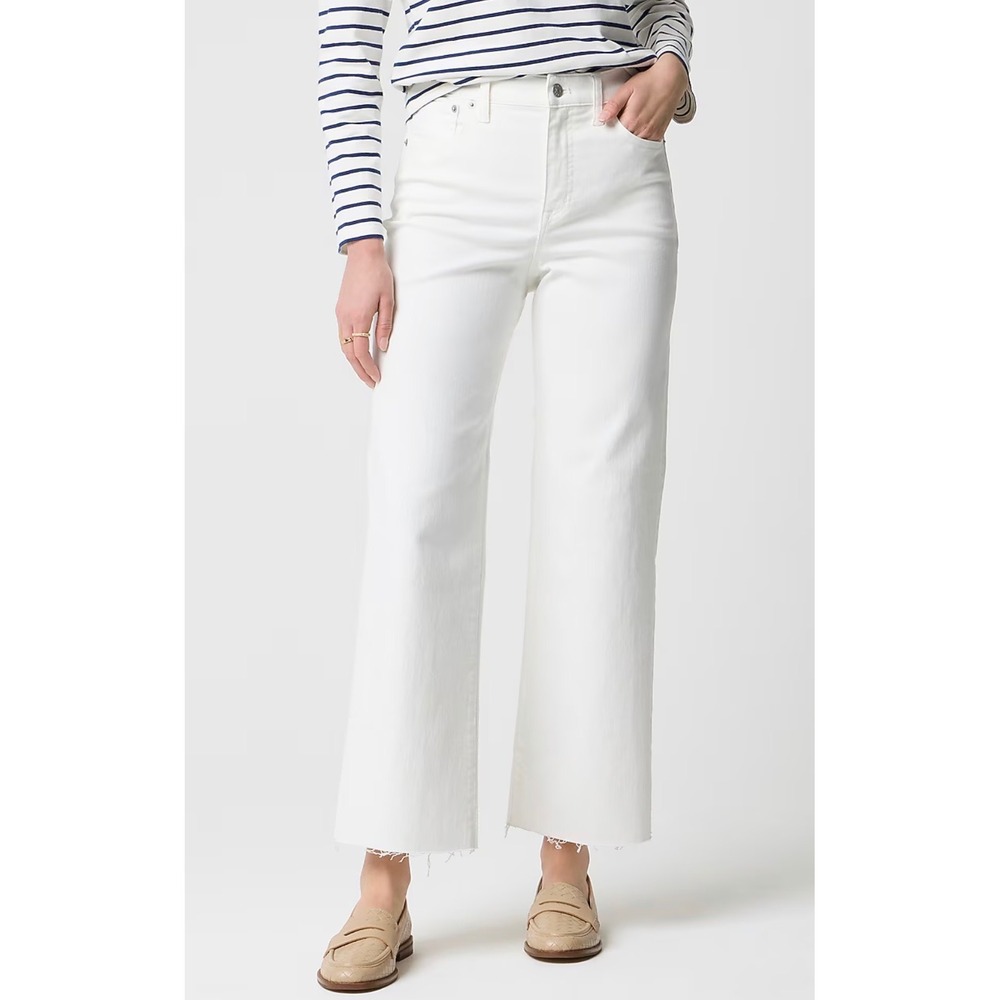 J.Crew Women's Wide-Leg Crop Jeans White Raw Hem Size 18 34 BR051 NEW